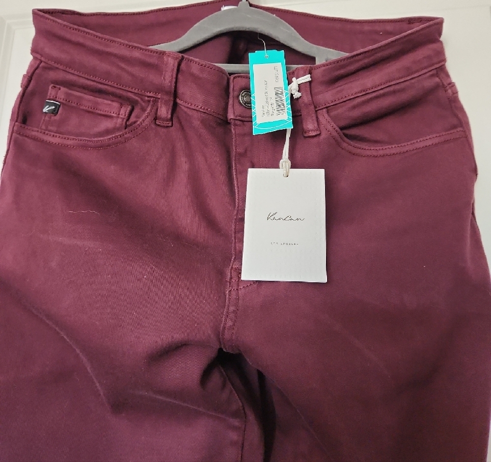 Women's Burgundy Skinny Pants - Picture 2 of 4